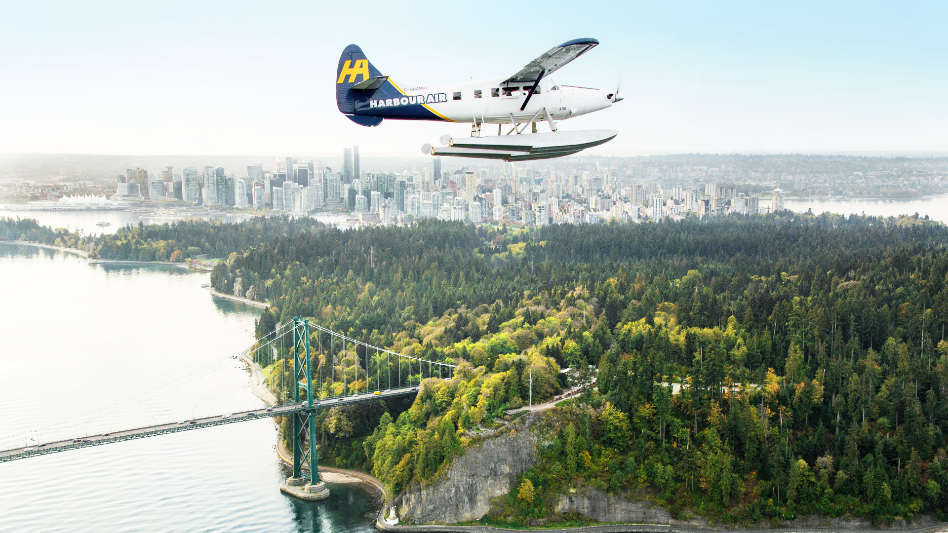 Harbour Air Flying against city backdrop